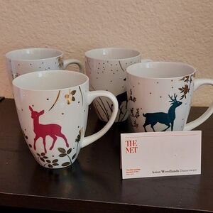 NIB MMA The Met Set Of 4 Asian Woodlands Porcelain Cups with Deer In The Woods